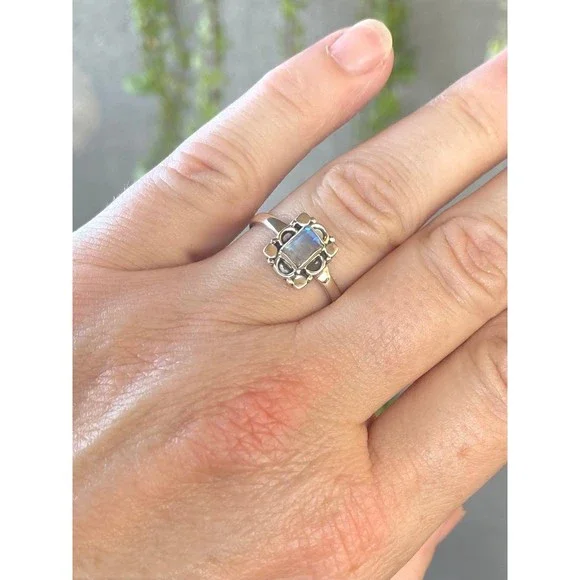 Moonstone Faceted Sterling Silver Stamped Ring Sz 7.75 - Picture 2 of 9